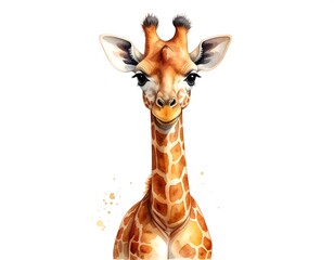 Watercolor portrait of a baby giraffe