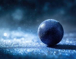 Dark, blue Christmas ball on glittery surface