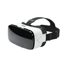 Modern white and black virtual reality headset with adjustable strap isolated on transparent background