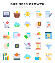 Set of Business Growth Icons. Simple Flat art style icons pack. Vector illustration.