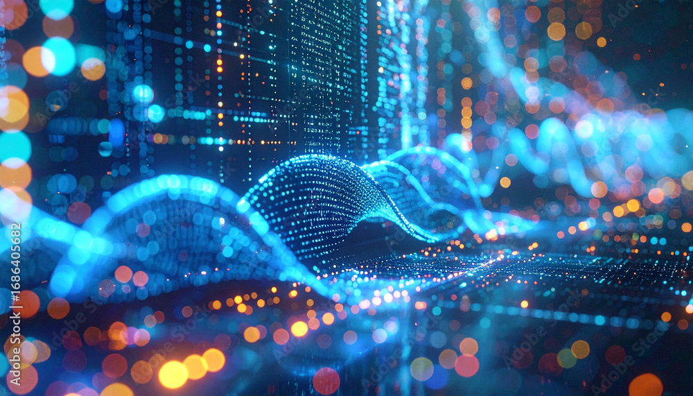 Aufkleber digital flow visualization: an abstract depiction of dynamic data streams, with vibrant colors and i