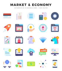 Market & Economy icons Pack. Flat icons set. Market & Economy collection set. Simple vector icons.