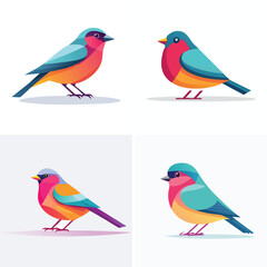 Finch cheerful abstract ensemble, vivid vector artwork, lively pattern.