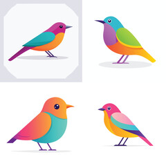Bird cheerful abstract ensemble, vivid vector artwork, lively pattern.