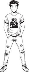 Handsome Man Black and White Illustration Vector Image Male Portrait Fashion Sketch Line Art Design