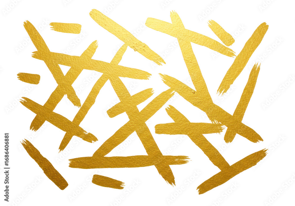 Poster golden intersecting brush strokes isolated on transparent background