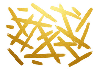 Golden intersecting brush strokes isolated on transparent background