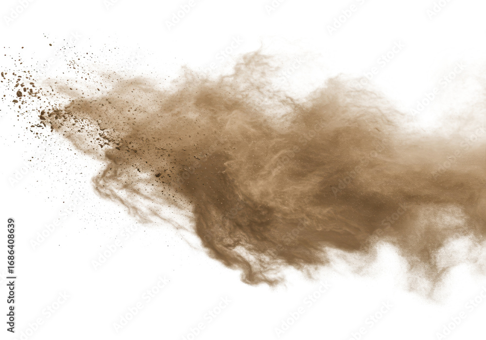 Poster brown dust cloud exploding isolated on transparent background