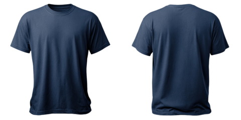Front and back view of a plain navy blue t-shirt (2)