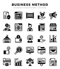 Collection of Business Method 25 Lineal Filled Icons Pack.