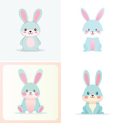 Fototapeta premium Rabbit cute pastel cartoon ensemble, lively vector illustration, cheerful expressions.