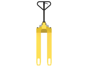 Bright Yellow Pallet Jack: Essential warehouse equipment for efficient material handling, freight transport, and seamless logistics operations. Isolated HD object on transparent background.