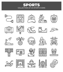 Collection of 25 Sports Icons.  A Diverse Set of Sport Equipment and Activities