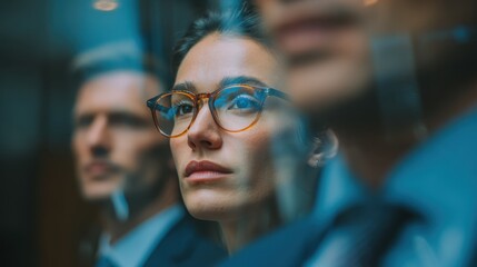Focused business people with modern eyeglasses looking forward