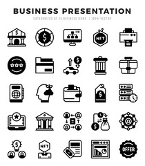 Vector Business Presentation types icon set in Lineal Filled style. vector illustration.
