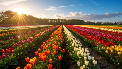Colorful tulip fields at sunset (1)