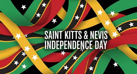 Saint Kitts & Nevis Independence Day Celebration with Ribbons and Stars