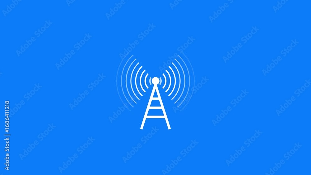 Poster tower and radio wave icon animation. radio waves tower connective network motion. abstract technolog