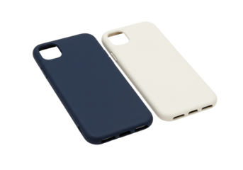 Two silicone phone cases navy blue and off white isolated on transparent background