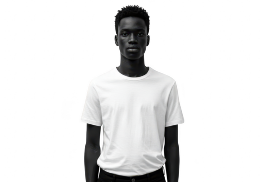 Young black man wearing a white tshirt isolated on transparent background
