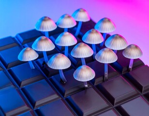 Mushrooms on dark chocolate