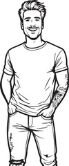 Handsome Man Black and White Illustration Vector Image Male Portrait Fashion Sketch Line Art Design