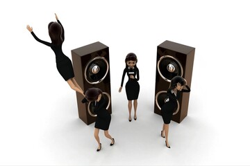 3d woman dance with speaker concept