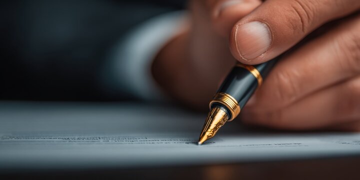 Close-up of a hand signing a legal document