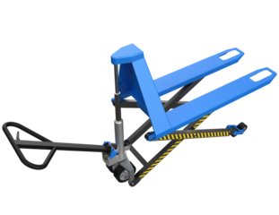 Vibrant Blue Hydraulic Pallet Jack for Efficient Warehouse Logistics and Material Handling. High-Resolution PNG Hand Pallet Truck Isolated on Transparent Background Industrial Supply Chain Solutions