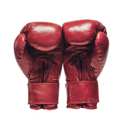 Pair of deep burgundy leather boxing gloves,  close-up, facing forward