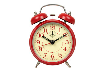 Red analog alarm clock isolated on transparent background