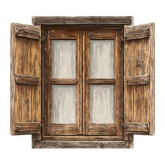 Aged wooden window with open shutters (1)