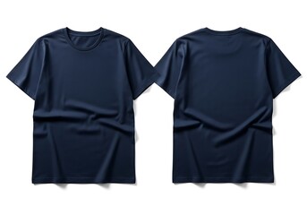 Front and back views of a simple dark blue t-shirt mockup for fashion and apparel photography