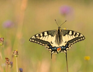 Naklejka premium Butterfly on Flower in Meadow