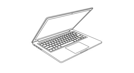 Minimalist line art illustration of an open laptop computer, representing modern technology, work, and digital communication
