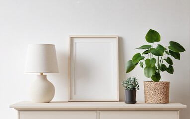 Cream-toned room, framed art, plants