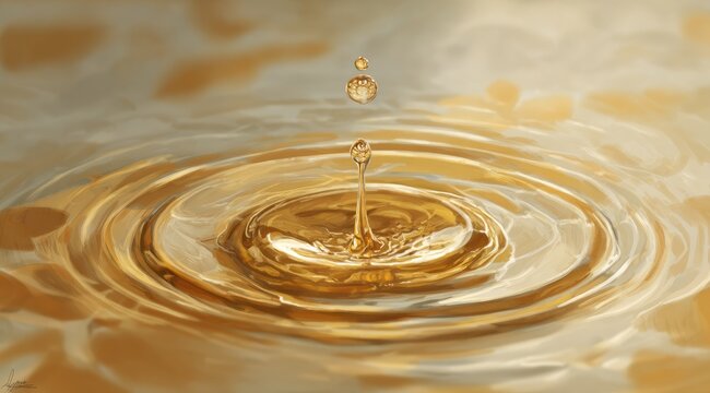 Golden liquid droplet impacting a surface, creating ripples (1)