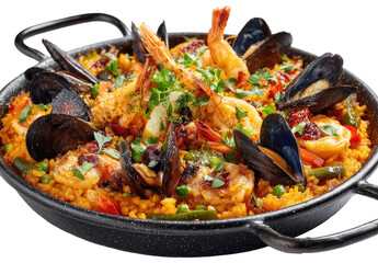 Seafood paella in a cast iron pan (1)