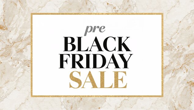 Elegant beige and gold marbled background pre black friday sale announcement