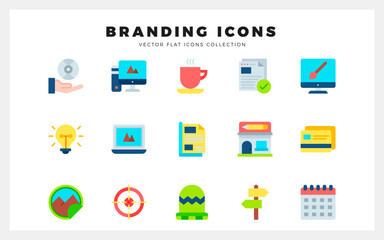 15 Branding Flat icons pack. vector illustration.