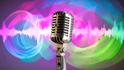 Retro microphone against colorful abstract background