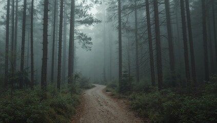 Fototapeta premium Mysterious winding dirt path through dense forest leading to light