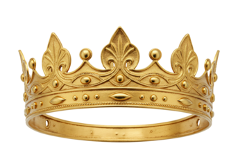 Golden crown with fleur de lis design royal headwear medieval style luxury symbol power royalty gold jewel ornament isolated transparent background