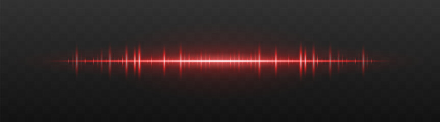 Audio bar. Glowing frequency wave with high intensity peaks and reflection. Suited for UI, music interface, sound visualization, digital signal.