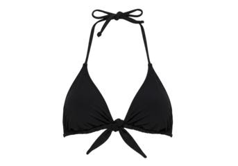 Black bikini top triangle style swimsuit knotted detail transparent background