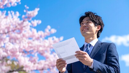 合格通知の届いた男性