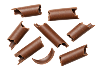 Chocolate shavings on transparent background food photography