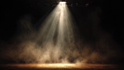 Stage spotlight illuminates a smoky, dark space