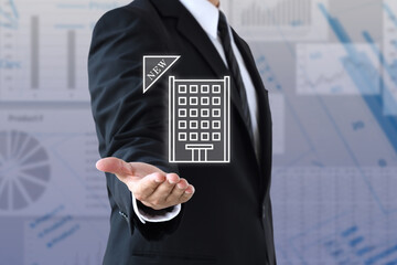 新しい会社や企業を紹介するスーツを着た男性のイメージ画像