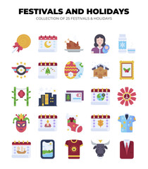 Festivals and Holidays. Collection of 25 Unique Icons